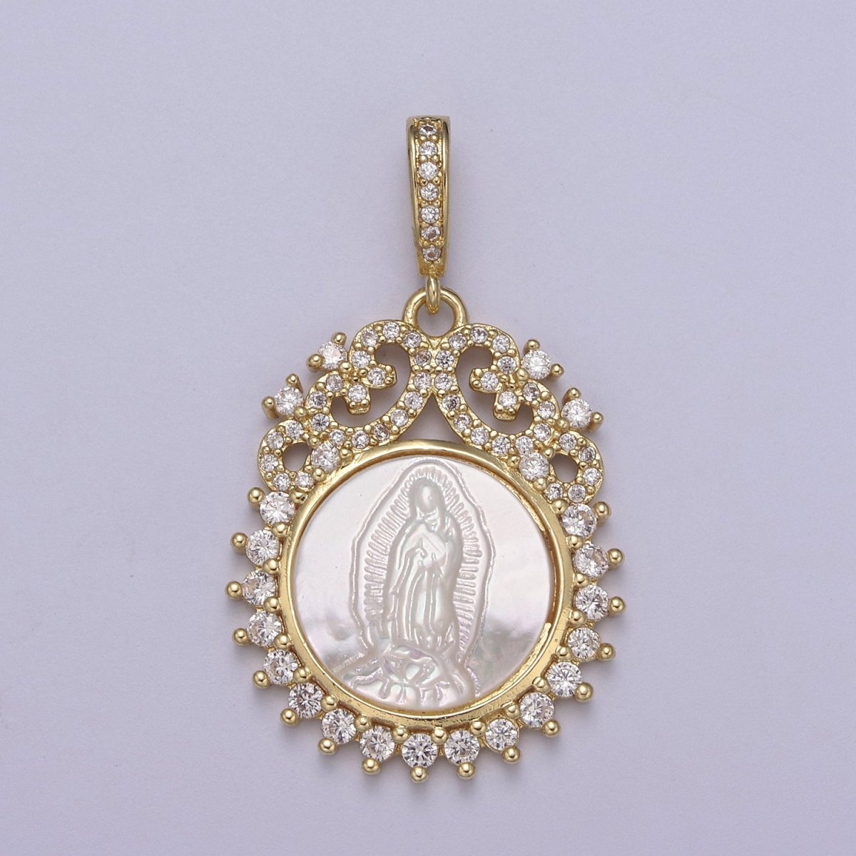 14k Gold filled Virgen de Guadalupe necklace Pendant Micro Pave religious jewelry Pearl Virgin Mary jewelry, Our lady of Guadalupe pendant H-516 - DLUXCA