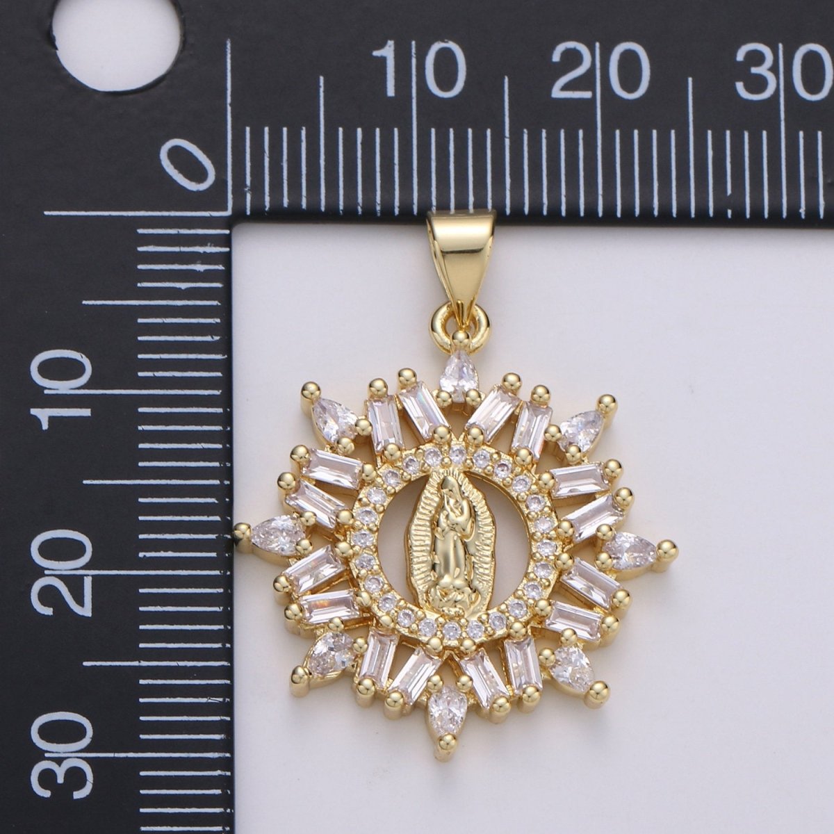 14K Gold Filled Virgin Mary Pendant, Cluster CZ Pendant Craft Supplies For Necklace Bracelet Jewelry Making Micro Pave Baguette Charm I-698 - DLUXCA
