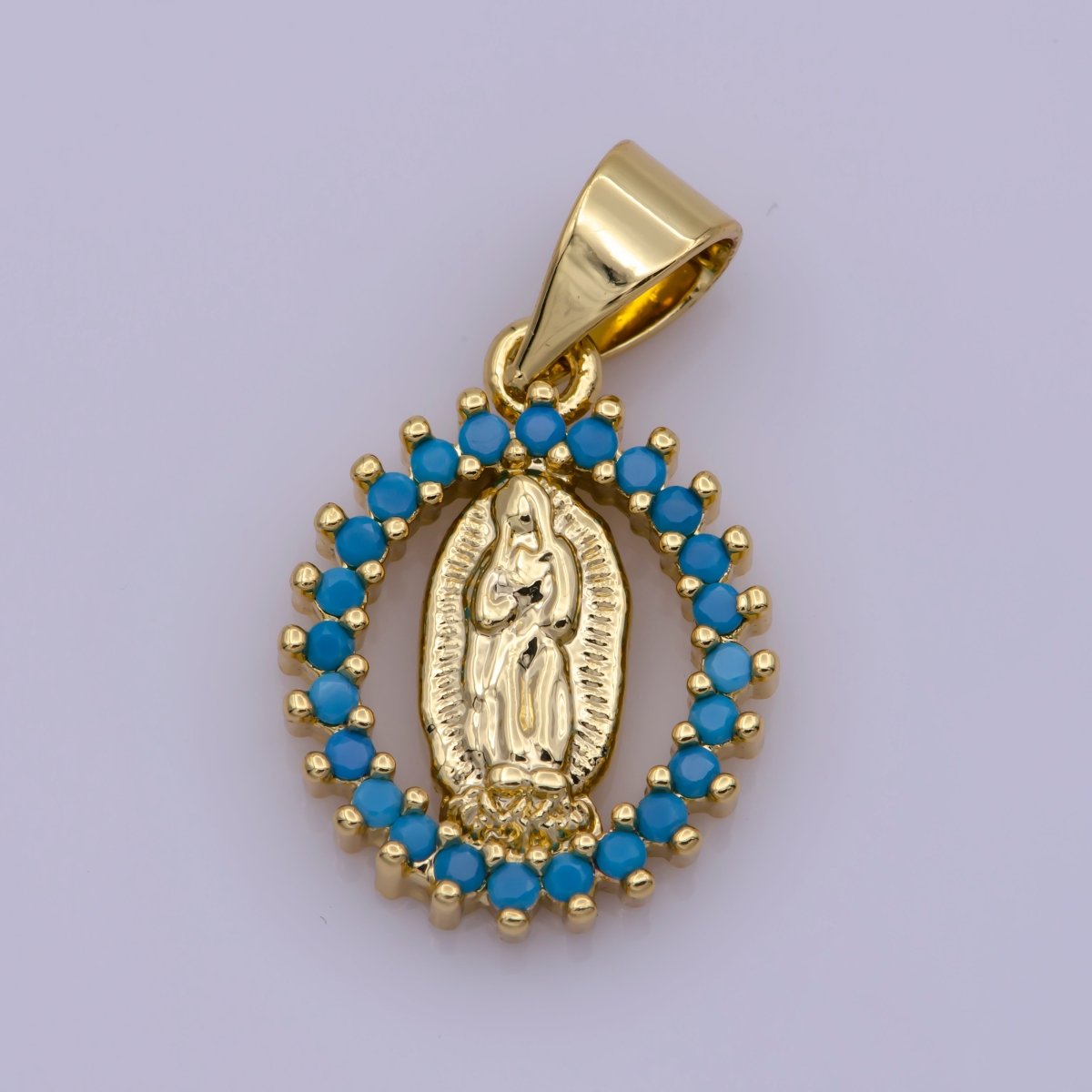 14k Gold Filled Virgin Mary Pendant Necklace Pink Micro Pave Virgen de Guadalupe Medallion Pendant for Necklace Religious Jewelry Supply I-002 I-901~I-904 N-1406 - DLUXCA