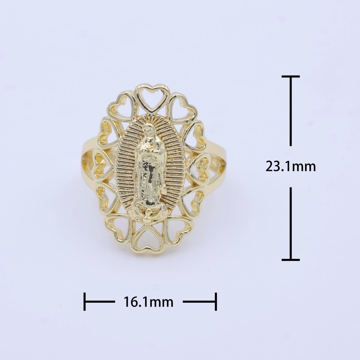 14K Gold Filled Virgin Mother Mary Religious Heart Adjustable Ring | Y-460 - DLUXCA