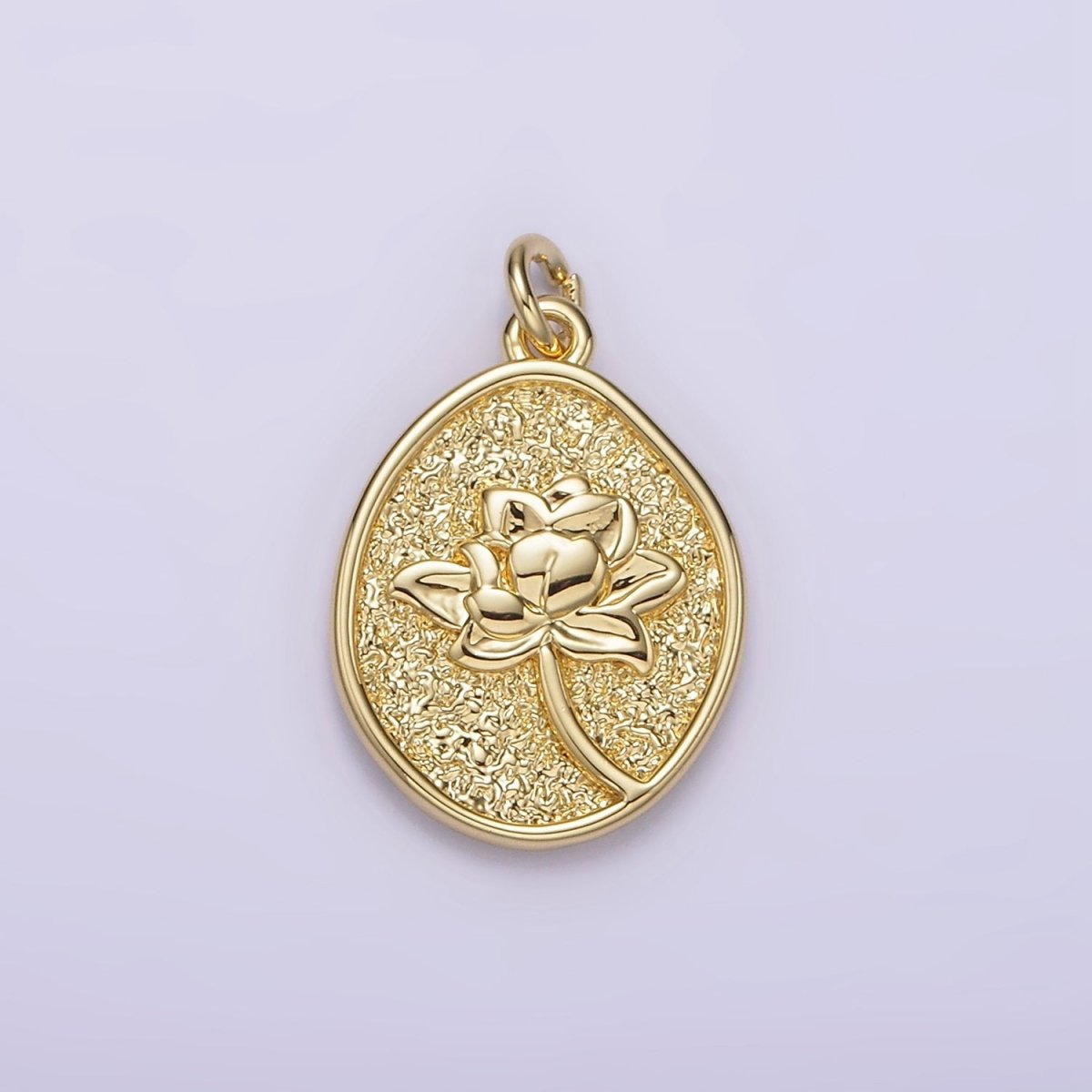 14K Gold Filled Waterlily July Birth Flower Hammered Stamped Personalized Double Sided Charm | AG260 - DLUXCA