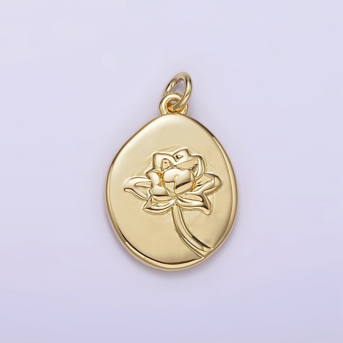 14K Gold Filled Waterlily July Birth Flower Hammered Stamped Personalized Double Sided Charm | AG260 - DLUXCA