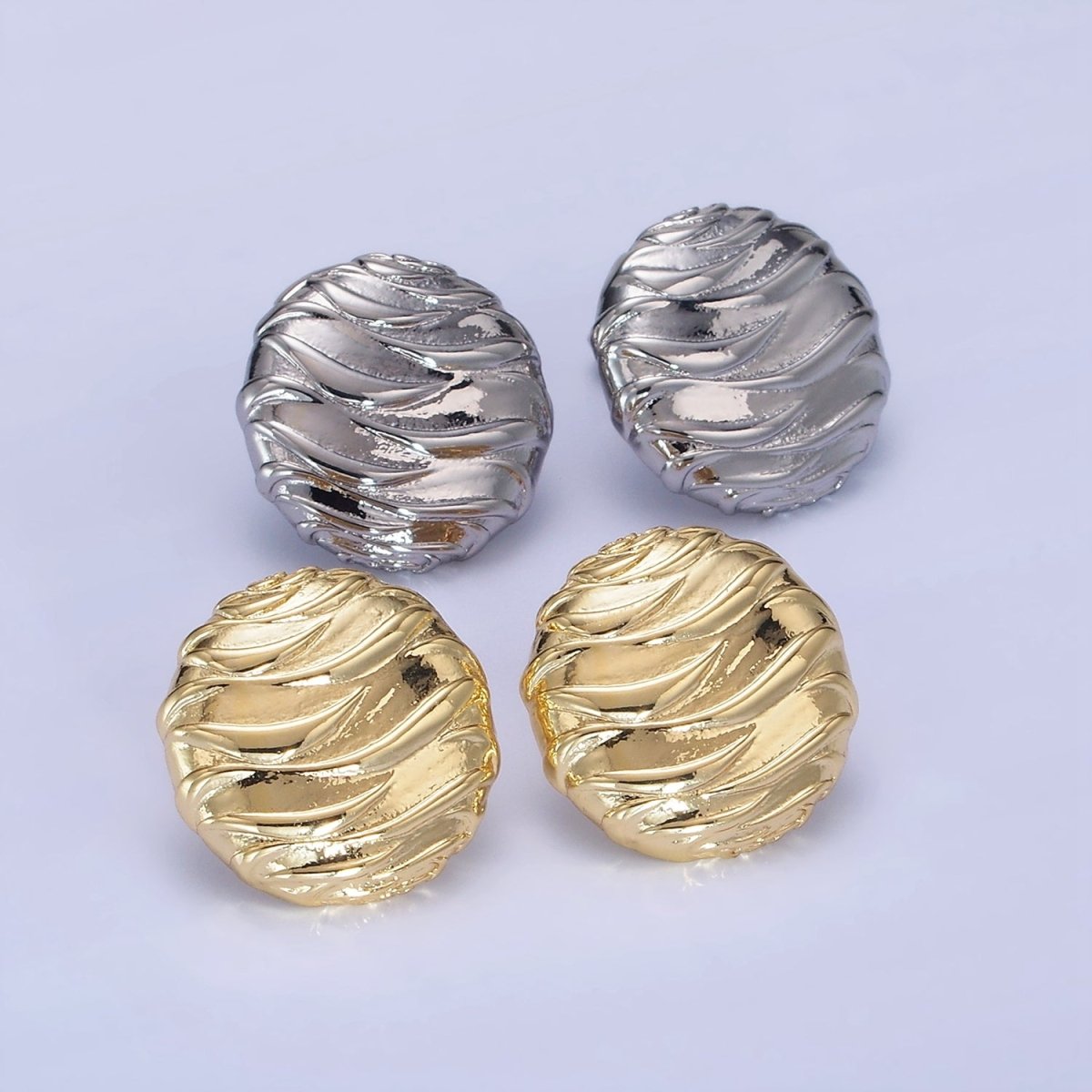 14K Gold Filled Wave-Textured Round Stud Earrings in Gold & Silver | AB1296 AB1297 - DLUXCA