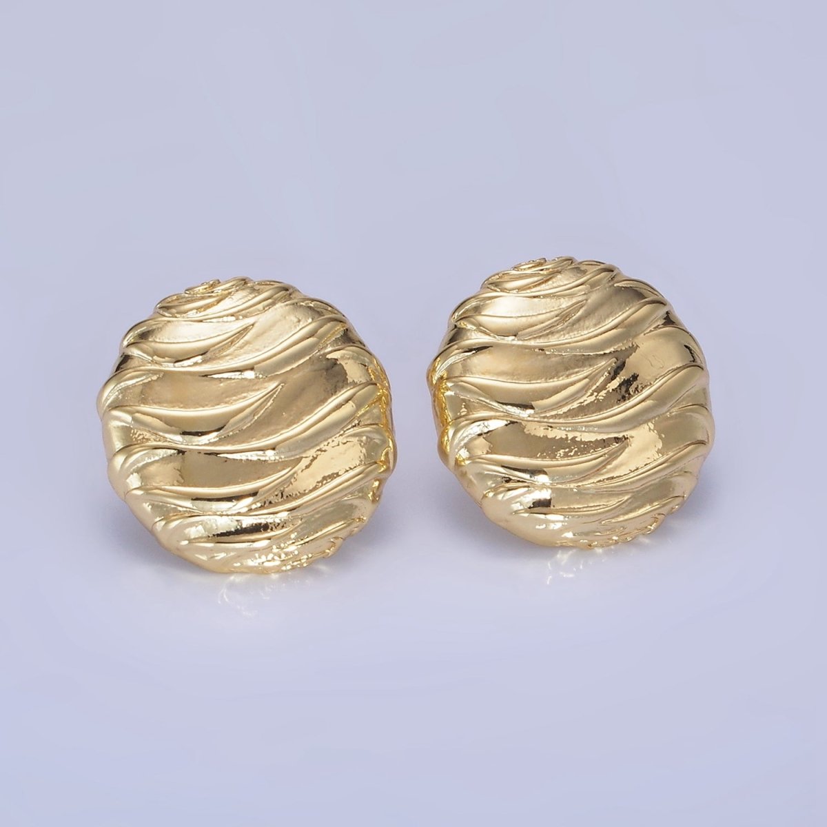 14K Gold Filled Wave-Textured Round Stud Earrings in Gold & Silver | AB1296 AB1297 - DLUXCA