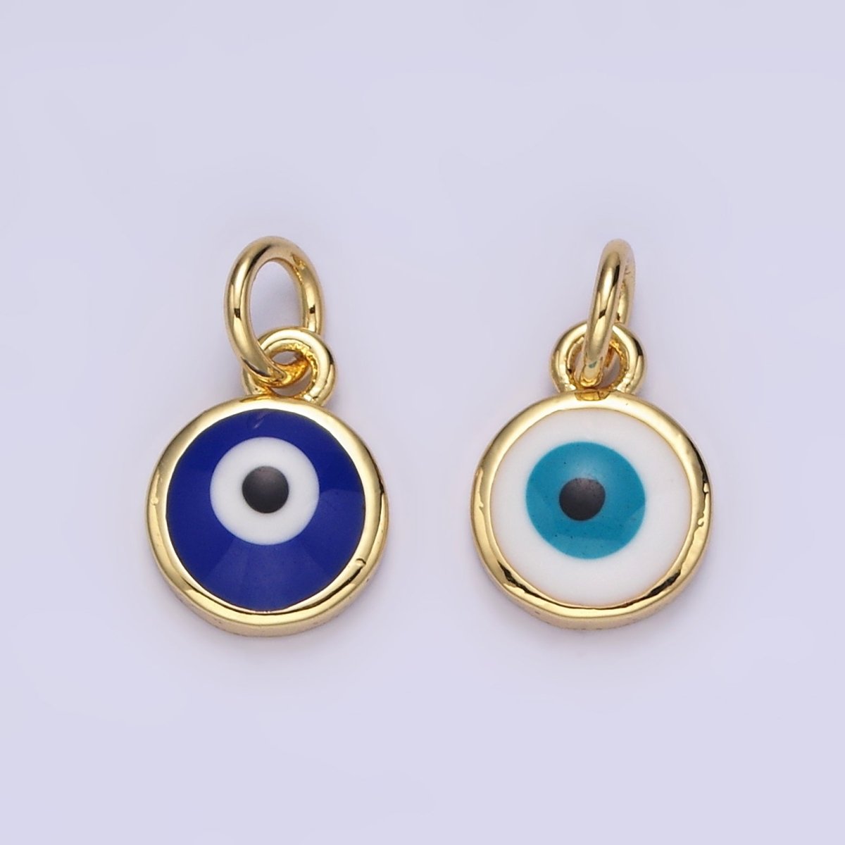 14K Gold Filled White, Blue Evil Eye Enamel 8mm Round Charm | N-1023 N-1024 - DLUXCA