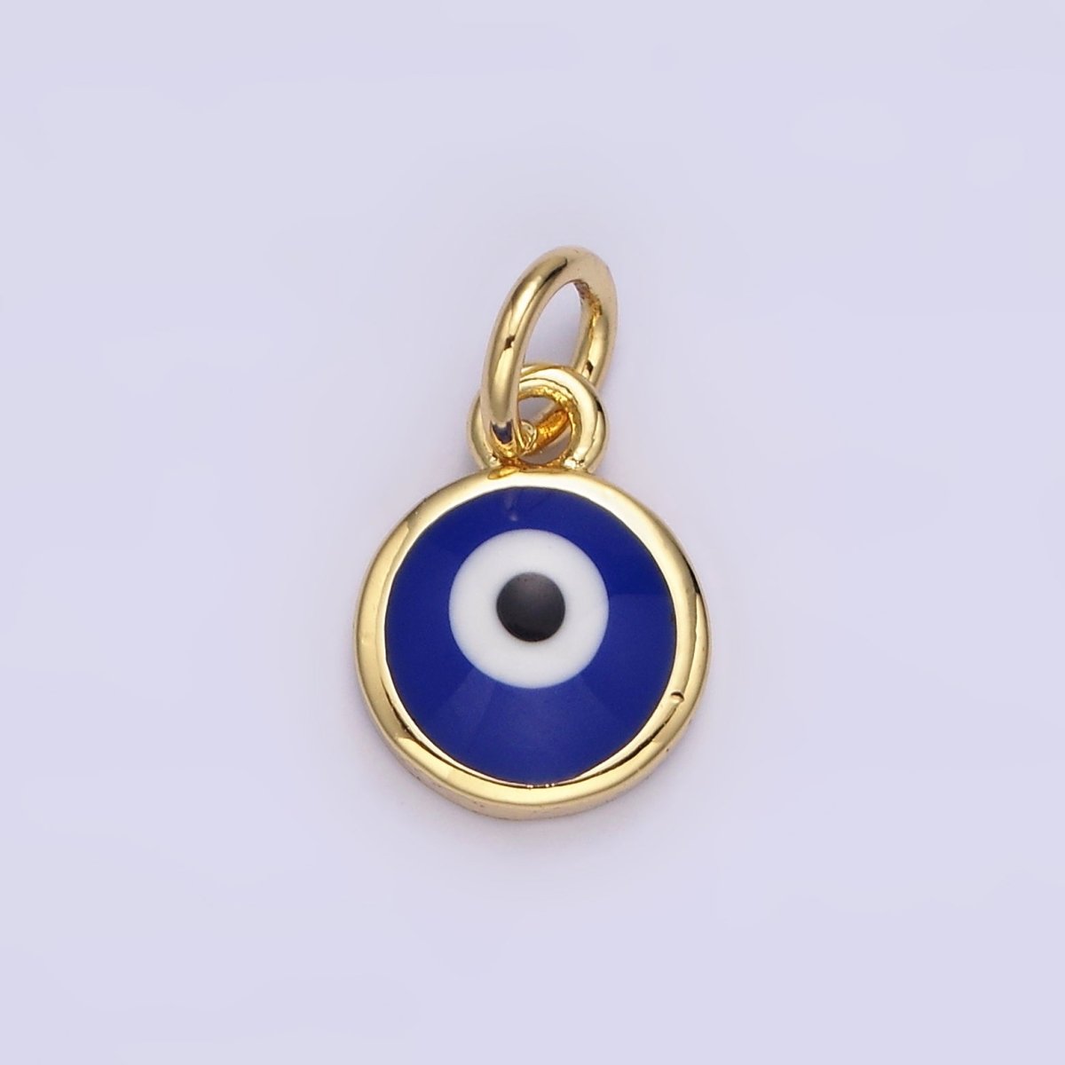 14K Gold Filled White, Blue Evil Eye Enamel 8mm Round Charm | N-1023 N-1024 - DLUXCA