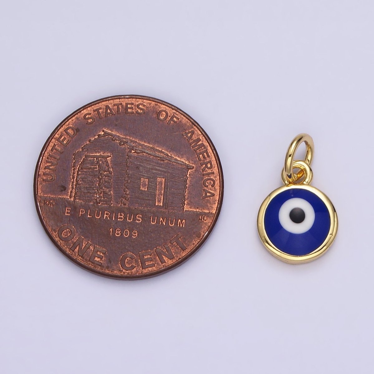 14K Gold Filled White, Blue Evil Eye Enamel 8mm Round Charm | N-1023 N-1024 - DLUXCA