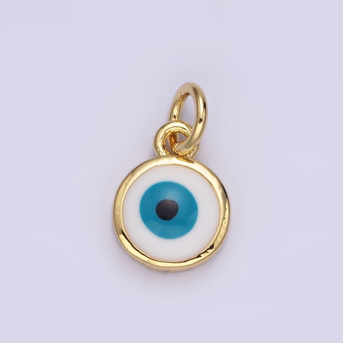 14K Gold Filled White, Blue Evil Eye Enamel 8mm Round Charm | N-1023 N-1024 - DLUXCA