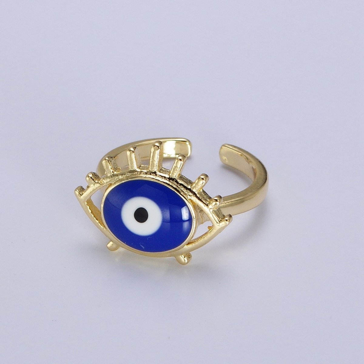 14K Gold Filled White, Blue Evil Eye Enamel Adjustable Ring | Y-485 Y-486 - DLUXCA