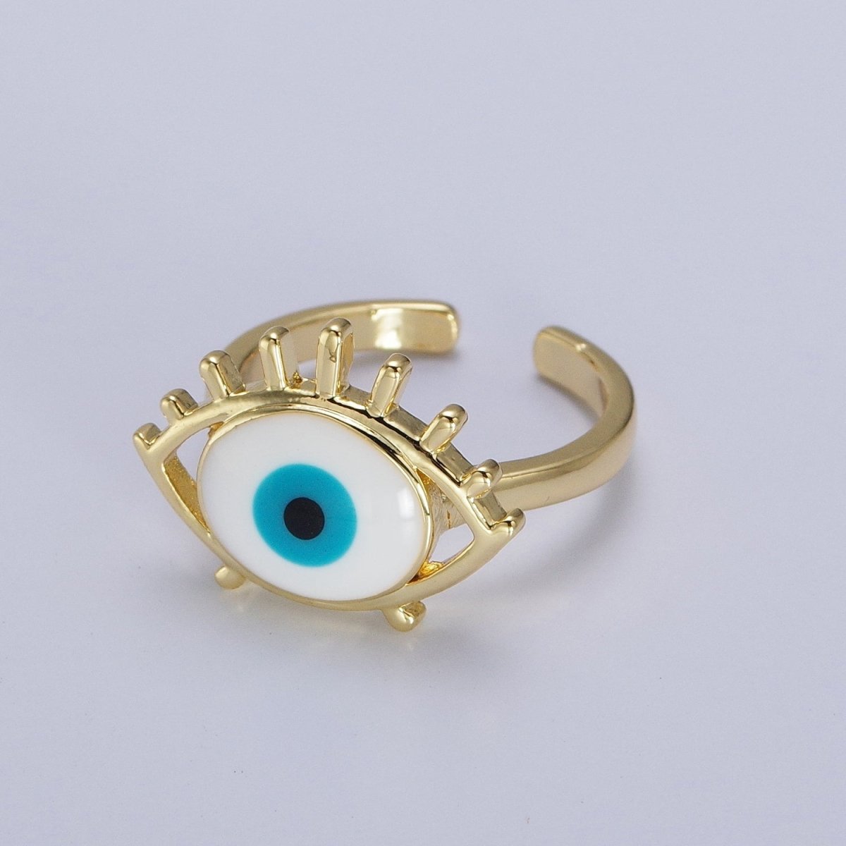14K Gold Filled White, Blue Evil Eye Enamel Adjustable Ring | Y-485 Y-486 - DLUXCA