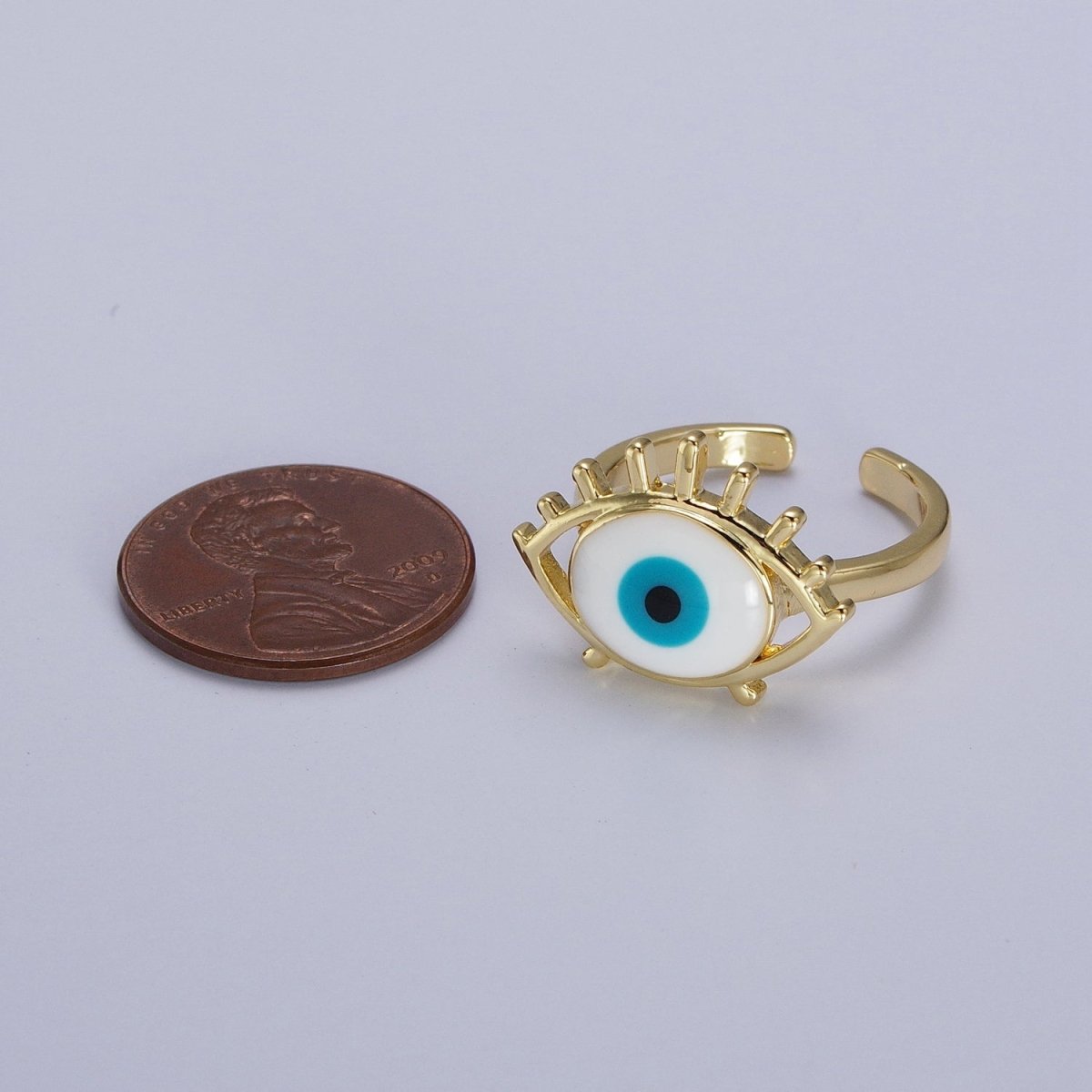 14K Gold Filled White, Blue Evil Eye Enamel Adjustable Ring | Y-485 Y-486 - DLUXCA