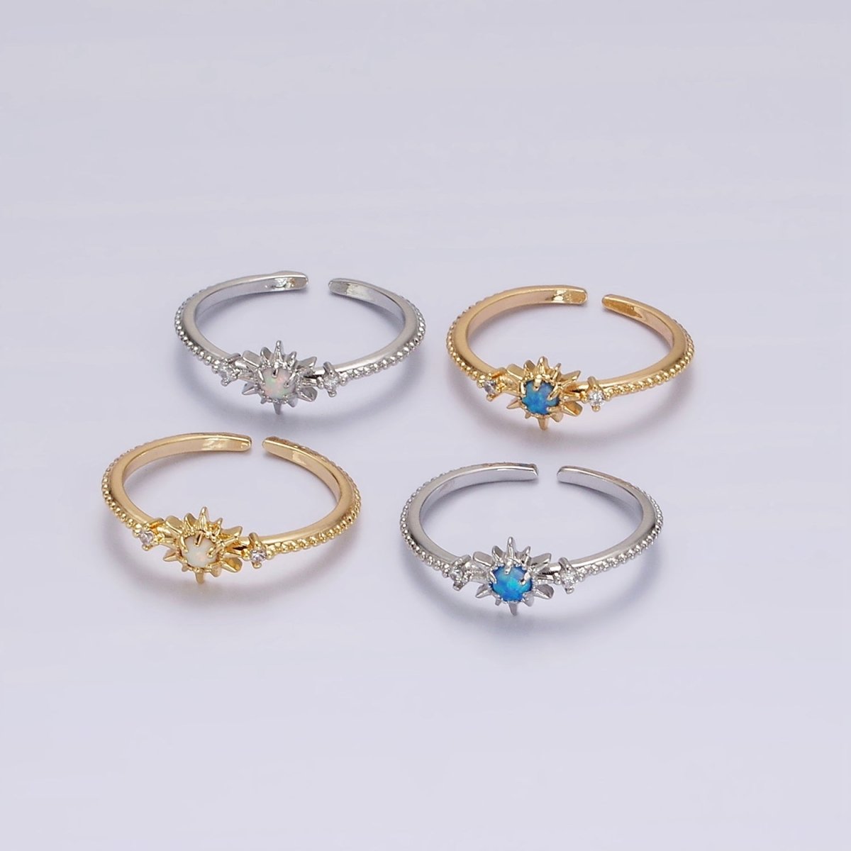 14K Gold Filled White, Blue Opal Celestial Star Micro Paved Dotted Ring in Gold & Silver | O1160 - O1163 - DLUXCA