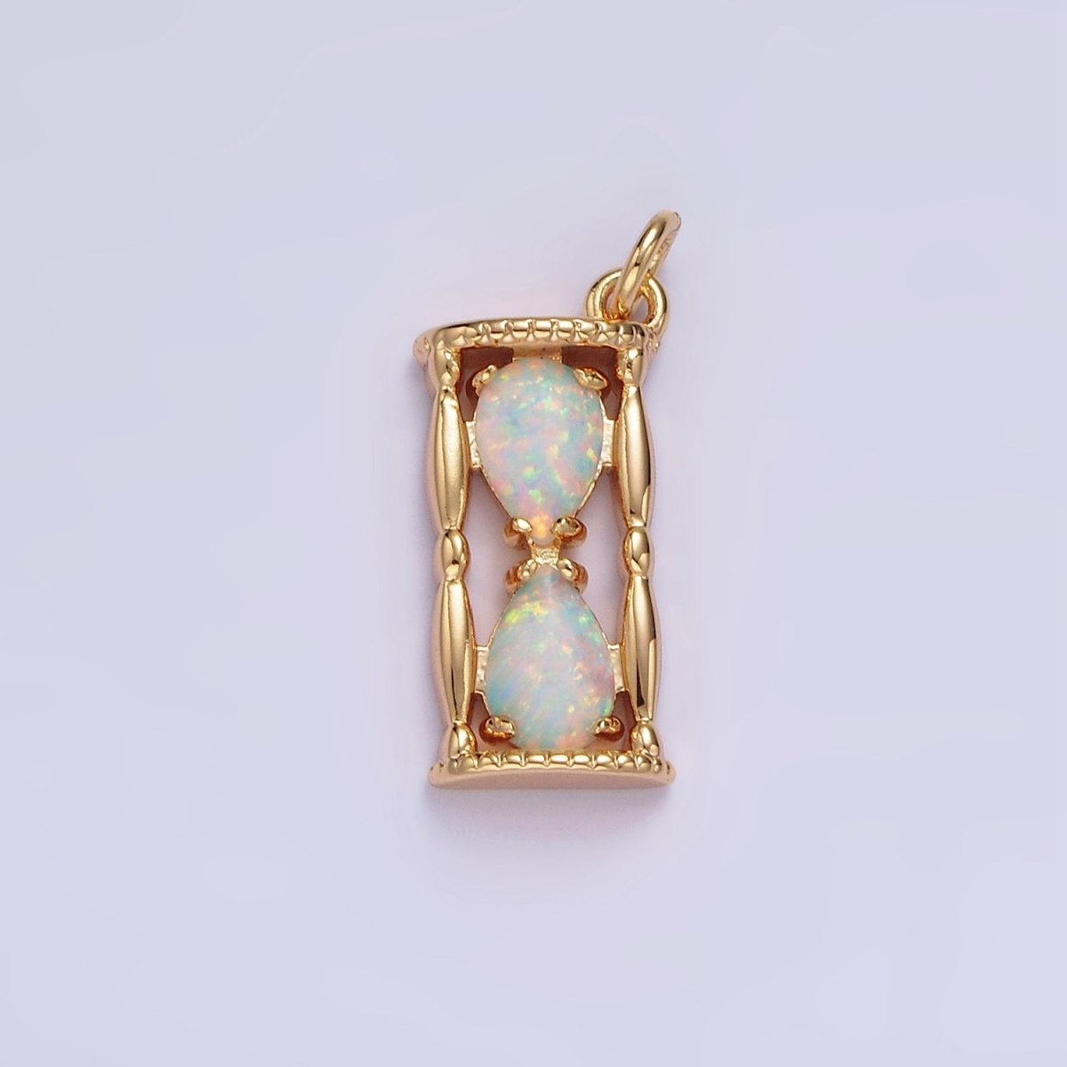 14K Gold Filled White, Blue Opal Hourglass Time Clock Charm in Silver & Gold | AC814 - AC816 - DLUXCA