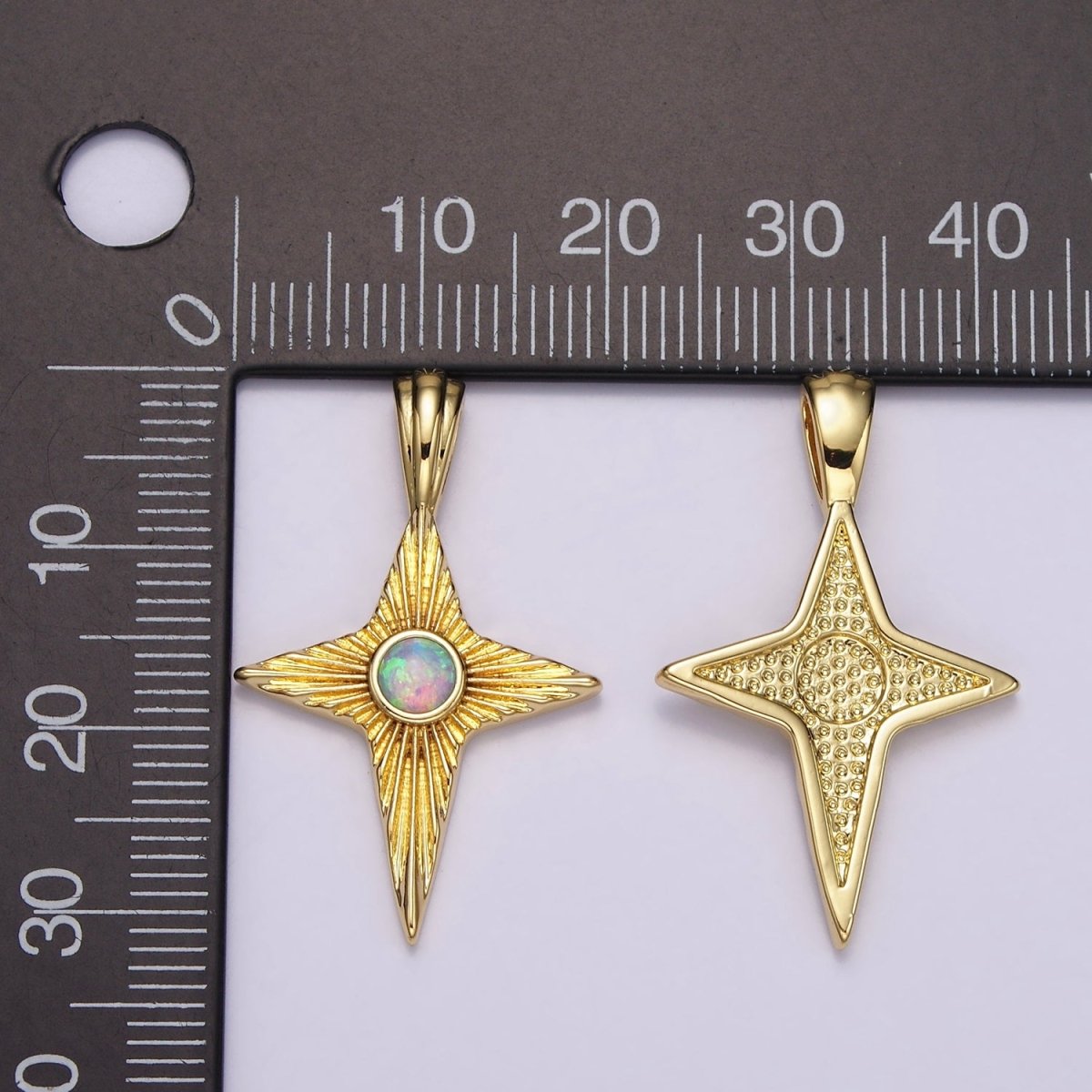 14K Gold Filled White, Blue Opal Sunburst Celestial Star Pendant | AH103 AH104 - DLUXCA