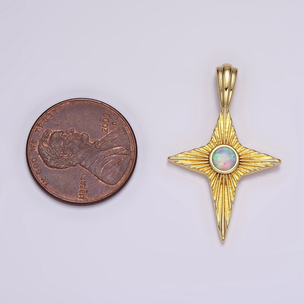 14K Gold Filled White, Blue Opal Sunburst Celestial Star Pendant | AH103 AH104 - DLUXCA