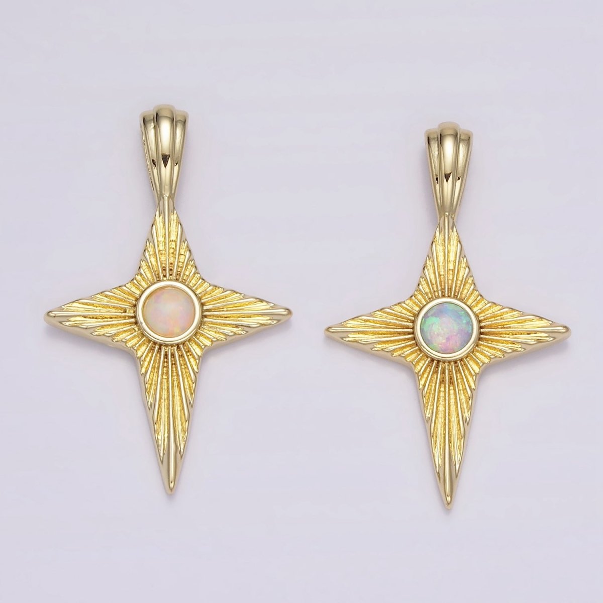 14K Gold Filled White, Blue Opal Sunburst Celestial Star Pendant | AH103 AH104 - DLUXCA