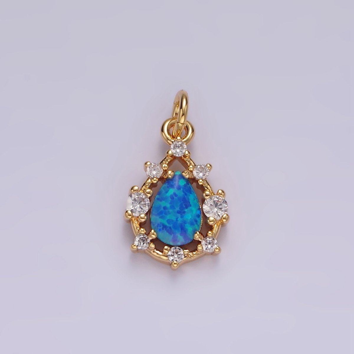 14K Gold Filled White, Blue Opal Teardrop CZ Dotted Outline Charm | AC817 AC818 - DLUXCA