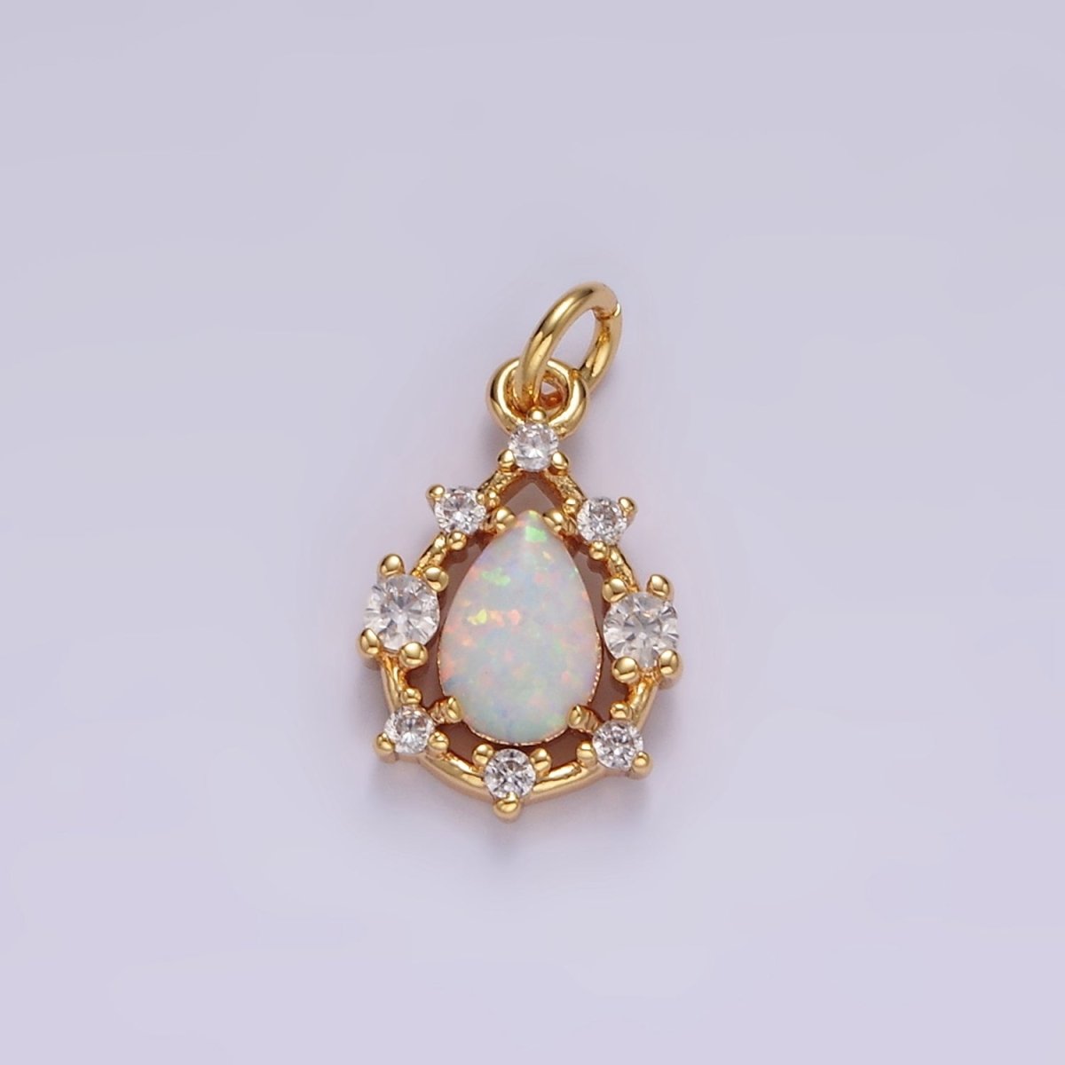 14K Gold Filled White, Blue Opal Teardrop CZ Dotted Outline Charm | AC817 AC818 - DLUXCA