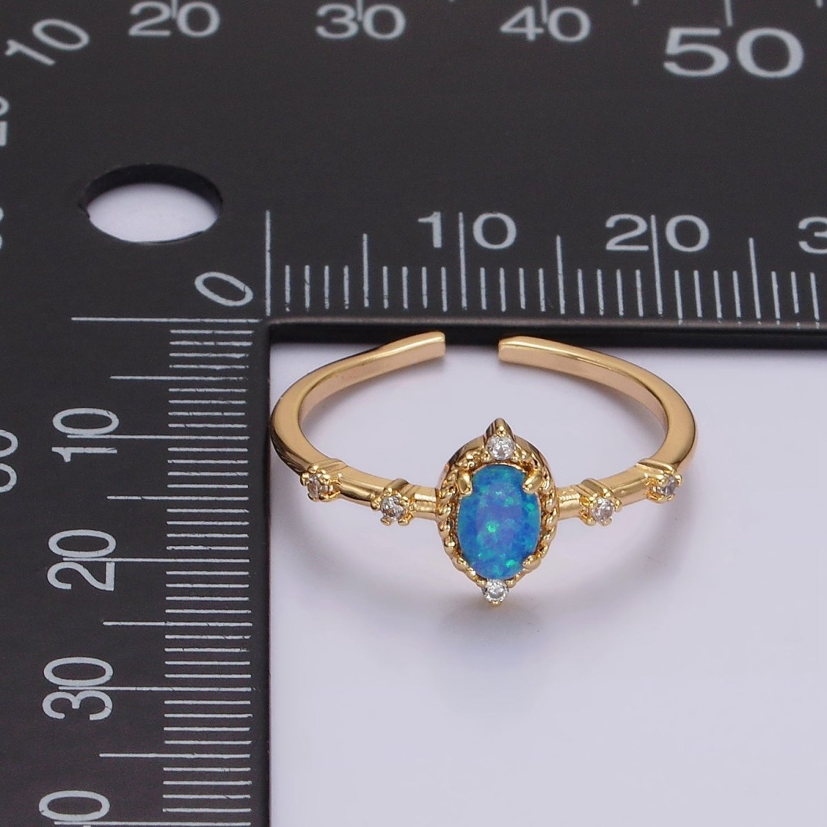 14K Gold Filled White, Blue Oval Opal CZ Ring in Silver & Gold | O1090 - O1093 - DLUXCA