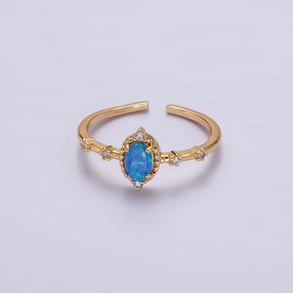 14K Gold Filled White, Blue Oval Opal CZ Ring in Silver & Gold | O1090 - O1093 - DLUXCA