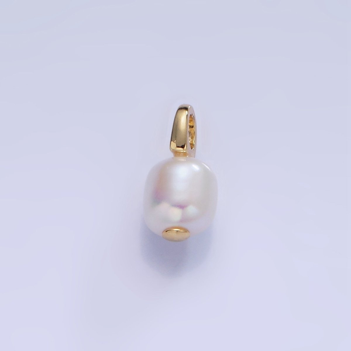 14K Gold Filled White Button Freshwater Pearl Drop Pendant | P1732 - DLUXCA