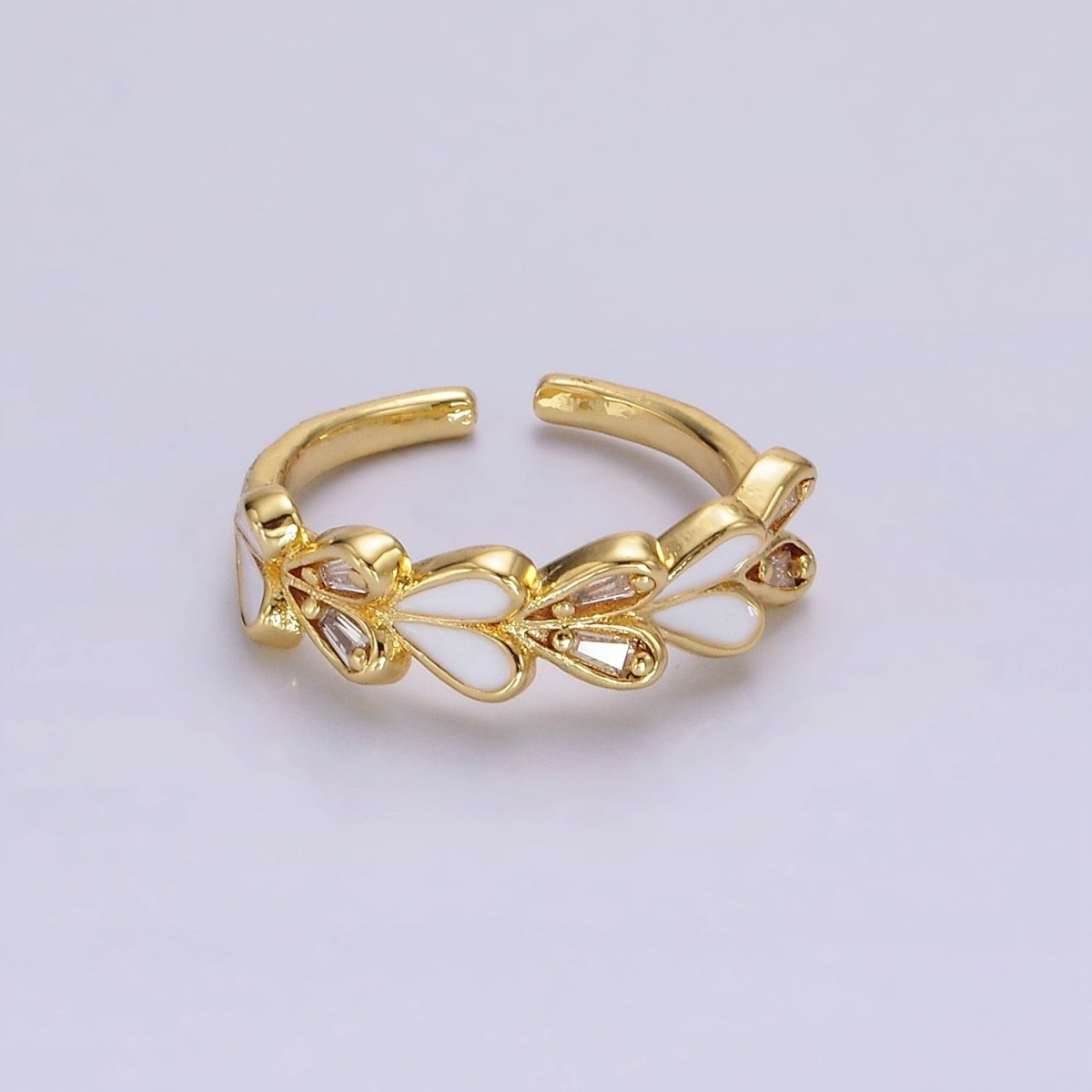 14K Gold Filled White Enamel Baguette Heart Lined Ring | O1172 - DLUXCA