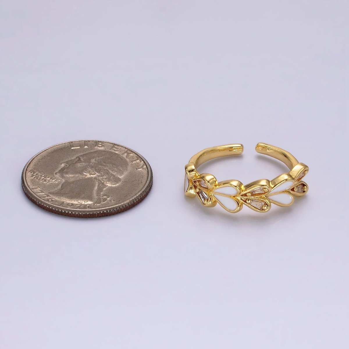 14K Gold Filled White Enamel Baguette Heart Lined Ring | O1172 - DLUXCA
