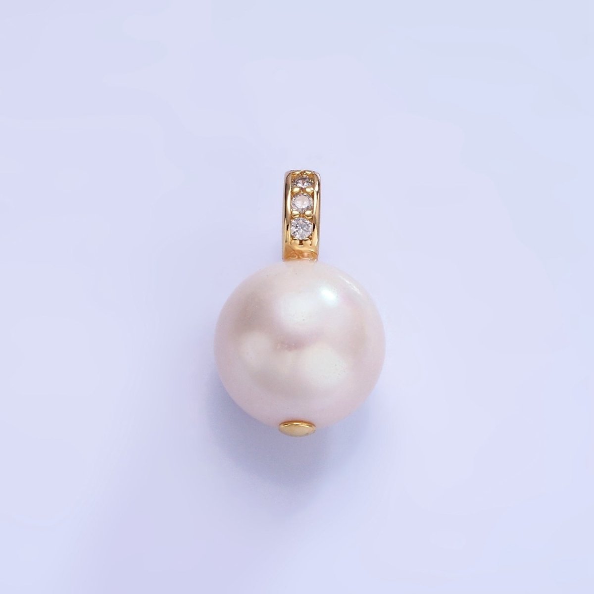 14K Gold Filled White Freshwater Pearl Micro Paved CZ Bail Pendant | P1716 - DLUXCA