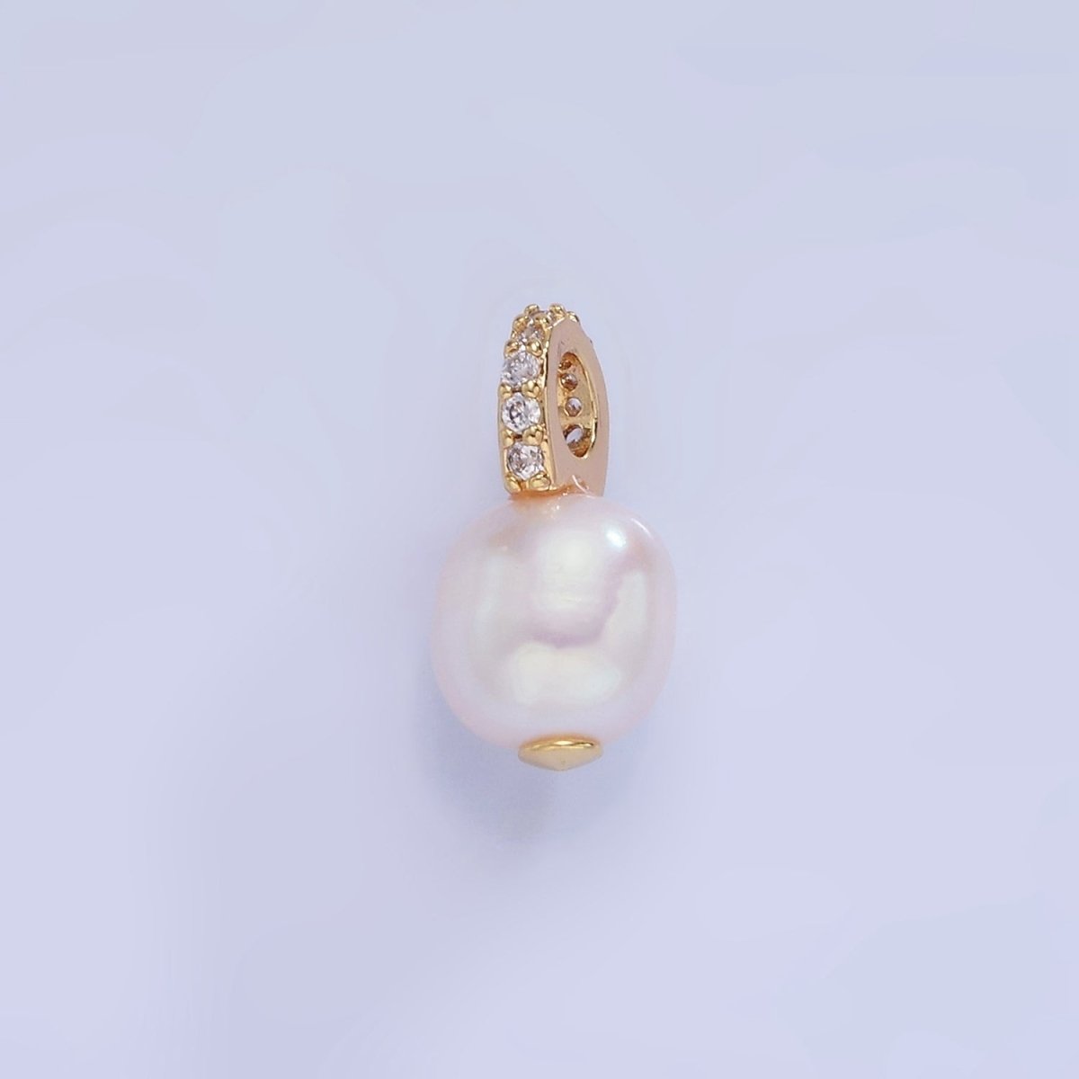14K Gold Filled White Freshwater Pearl Micro Paved CZ Bail Pendant | P1731 - DLUXCA