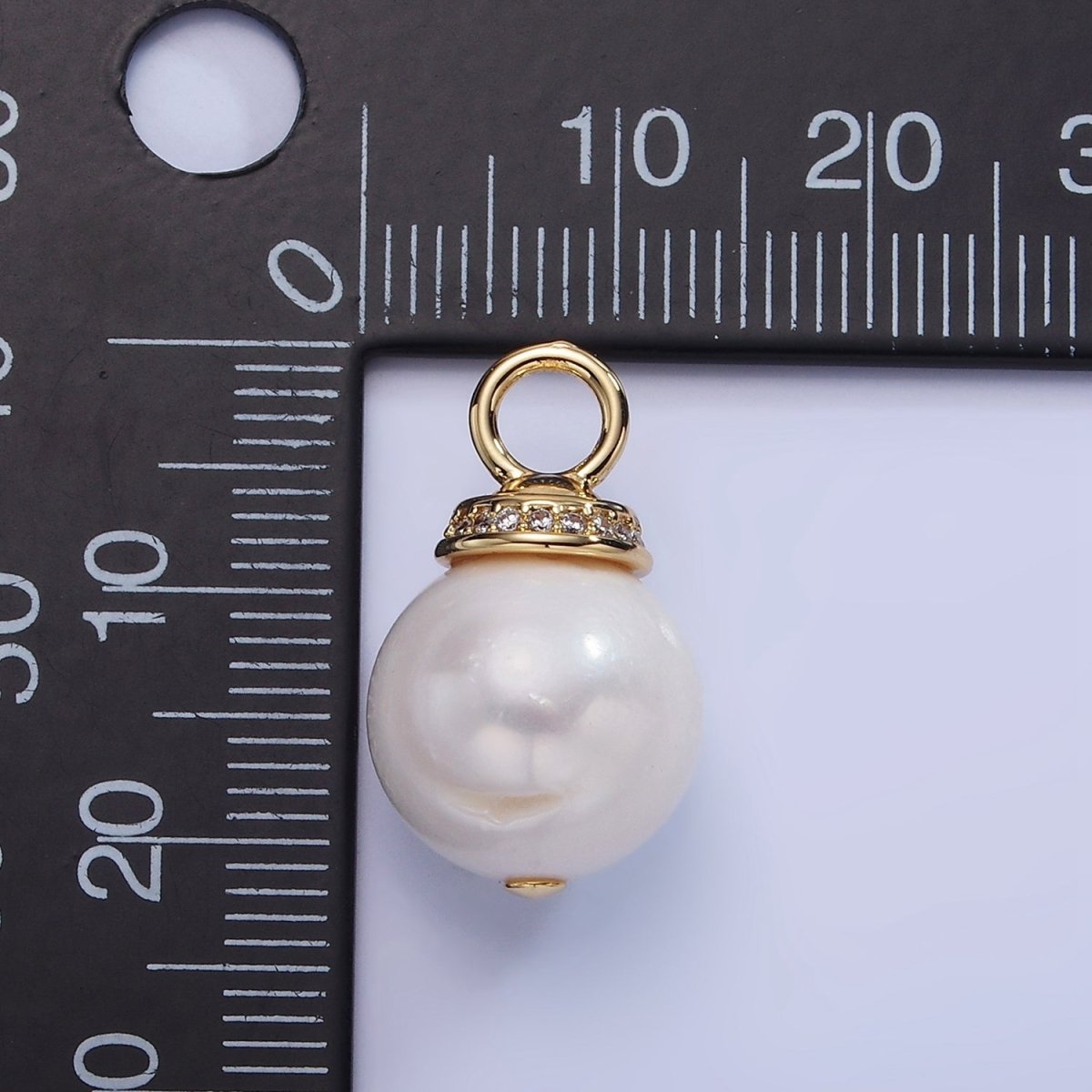 14K Gold Filled White Freshwater Pearl Micro Paved CZ Drop Bail Pendant | P1710 - DLUXCA