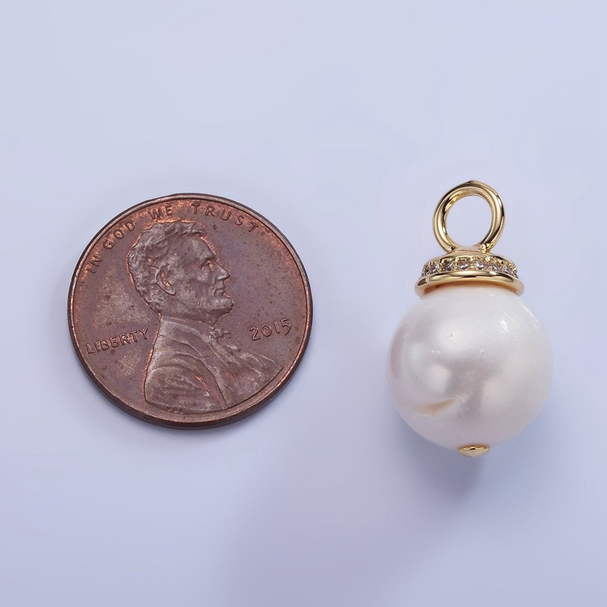 14K Gold Filled White Freshwater Pearl Micro Paved CZ Drop Bail Pendant | P1710 - DLUXCA