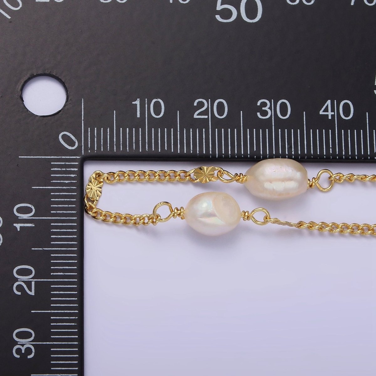 14K Gold Filled White Freshwater Pearl Sunburst Curb Unfinished Jewelry Making Chain | ROLL-1412 Clearance Pricing - DLUXCA
