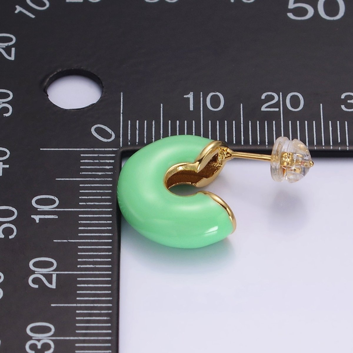 14K Gold Filled White, Green Enamel 22.5mm Chubby C-Shaped Hoop Earrings | AE858 AE859 - DLUXCA