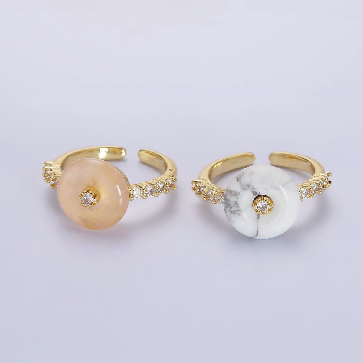 14K Gold Filled White Howlite, Orange Cats Eye Donut Micro Paved Ring | O-584 O-585 - DLUXCA
