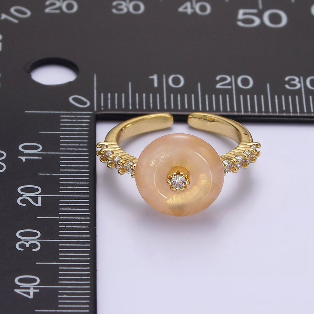 14K Gold Filled White Howlite, Orange Cats Eye Donut Micro Paved Ring | O-584 O-585 - DLUXCA