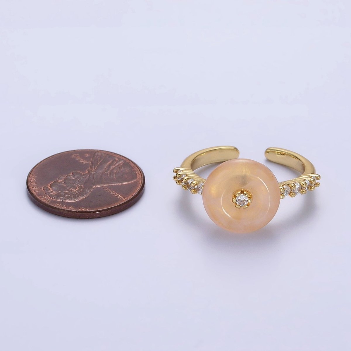 14K Gold Filled White Howlite, Orange Cats Eye Donut Micro Paved Ring | O-584 O-585 - DLUXCA