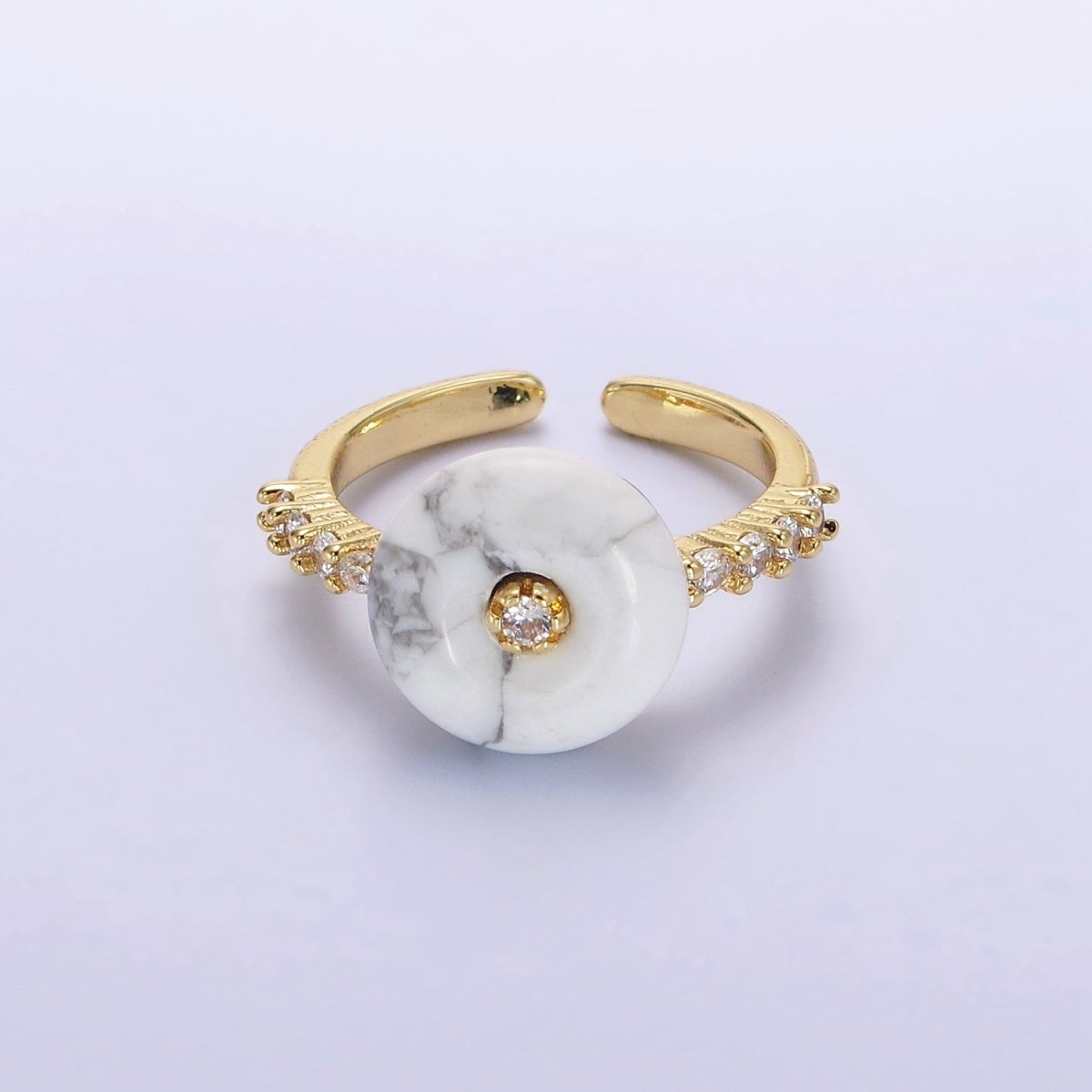 14K Gold Filled White Howlite, Orange Cats Eye Donut Micro Paved Ring | O-584 O-585 - DLUXCA