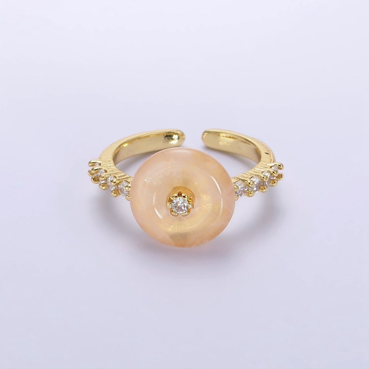 14K Gold Filled White Howlite, Orange Cats Eye Donut Micro Paved Ring | O-584 O-585 - DLUXCA