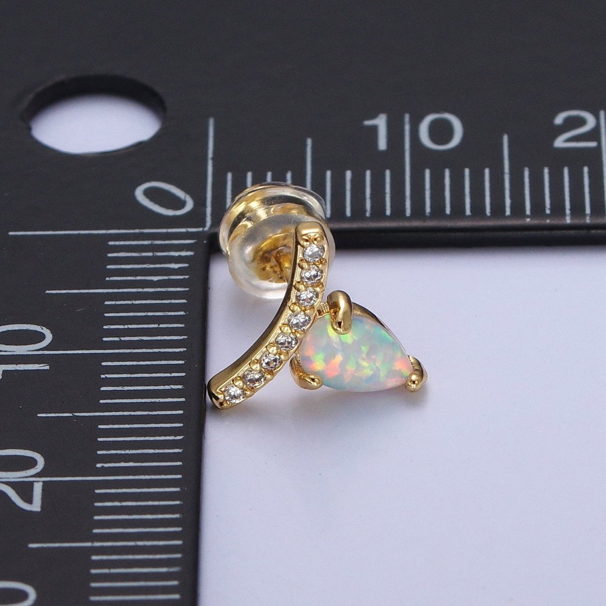 14K Gold Filled White Opal Teardrop Micro Paved CZ Mini Stud Earrings | Y-089 - DLUXCA