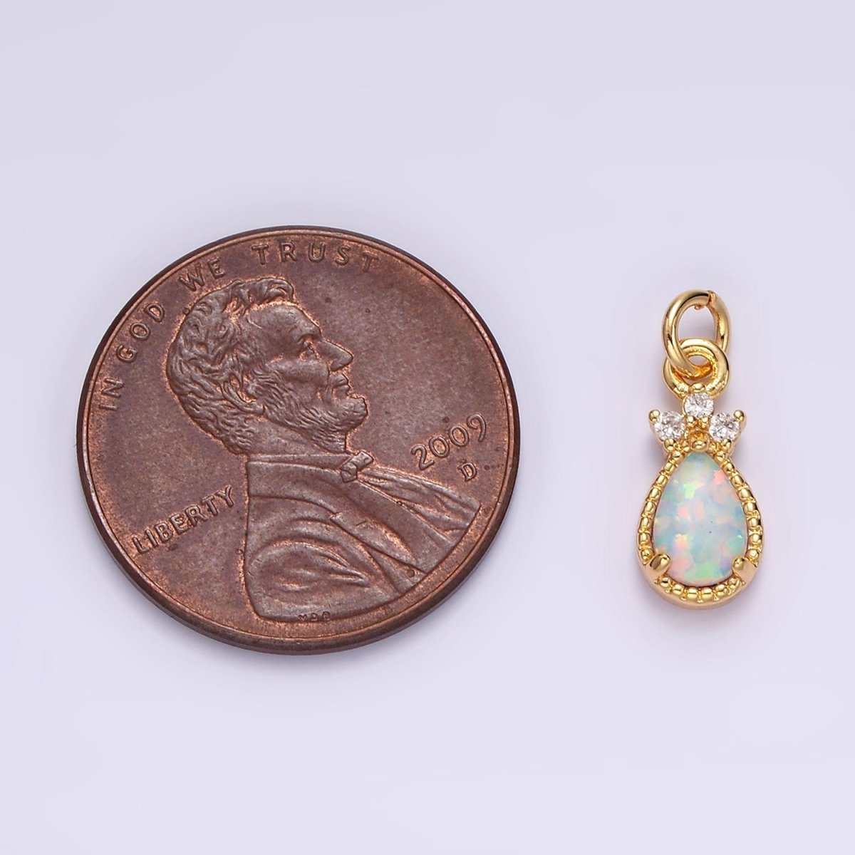 14K Gold Filled White Opal Teardrop Triple CZ Add-On Charm in Gold & Silver | AG450 AG451 - DLUXCA