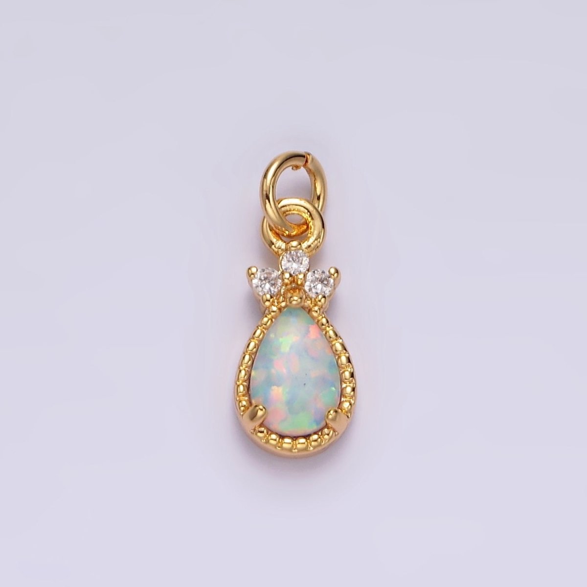 14K Gold Filled White Opal Teardrop Triple CZ Add-On Charm in Gold & Silver | AG450 AG451 - DLUXCA