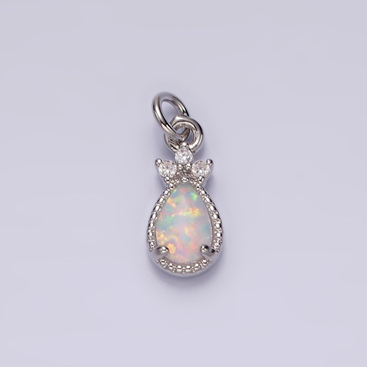 14K Gold Filled White Opal Teardrop Triple CZ Add-On Charm in Gold & Silver | AG450 AG451 - DLUXCA