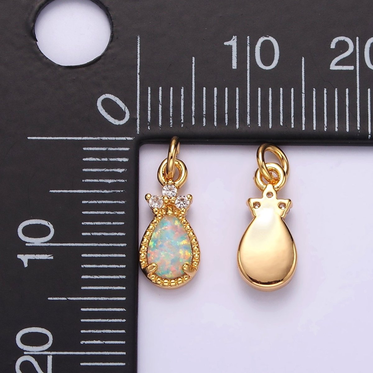 14K Gold Filled White Opal Teardrop Triple CZ Add-On Charm in Gold & Silver | AG450 AG451 - DLUXCA