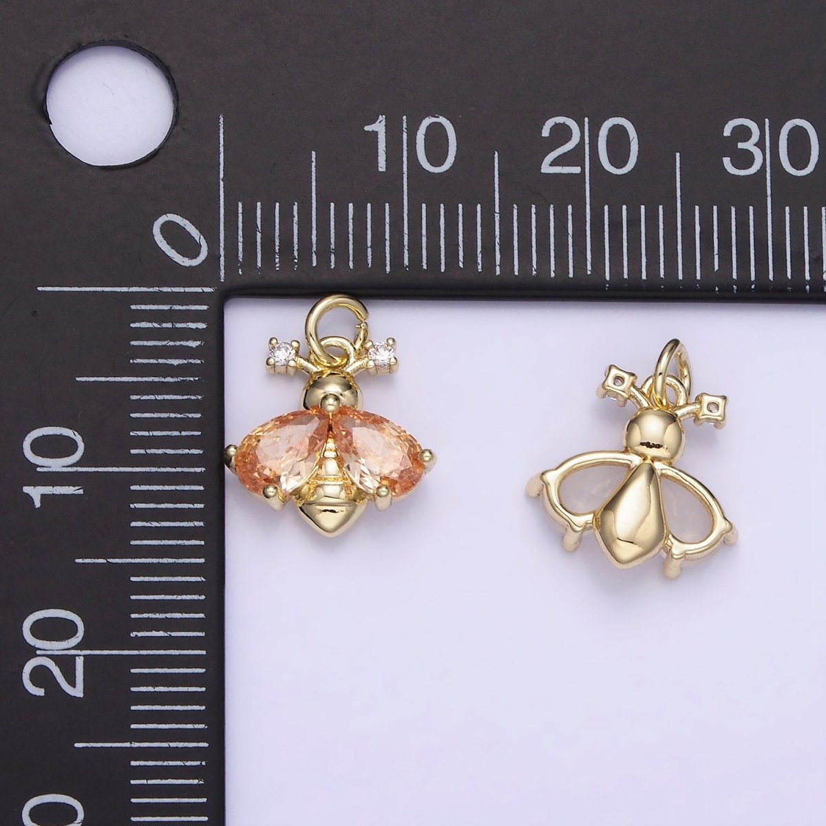 14K Gold Filled White, Orange CZ Bumble Queen Bee Insect Animal Charm | AG730 - DLUXCA