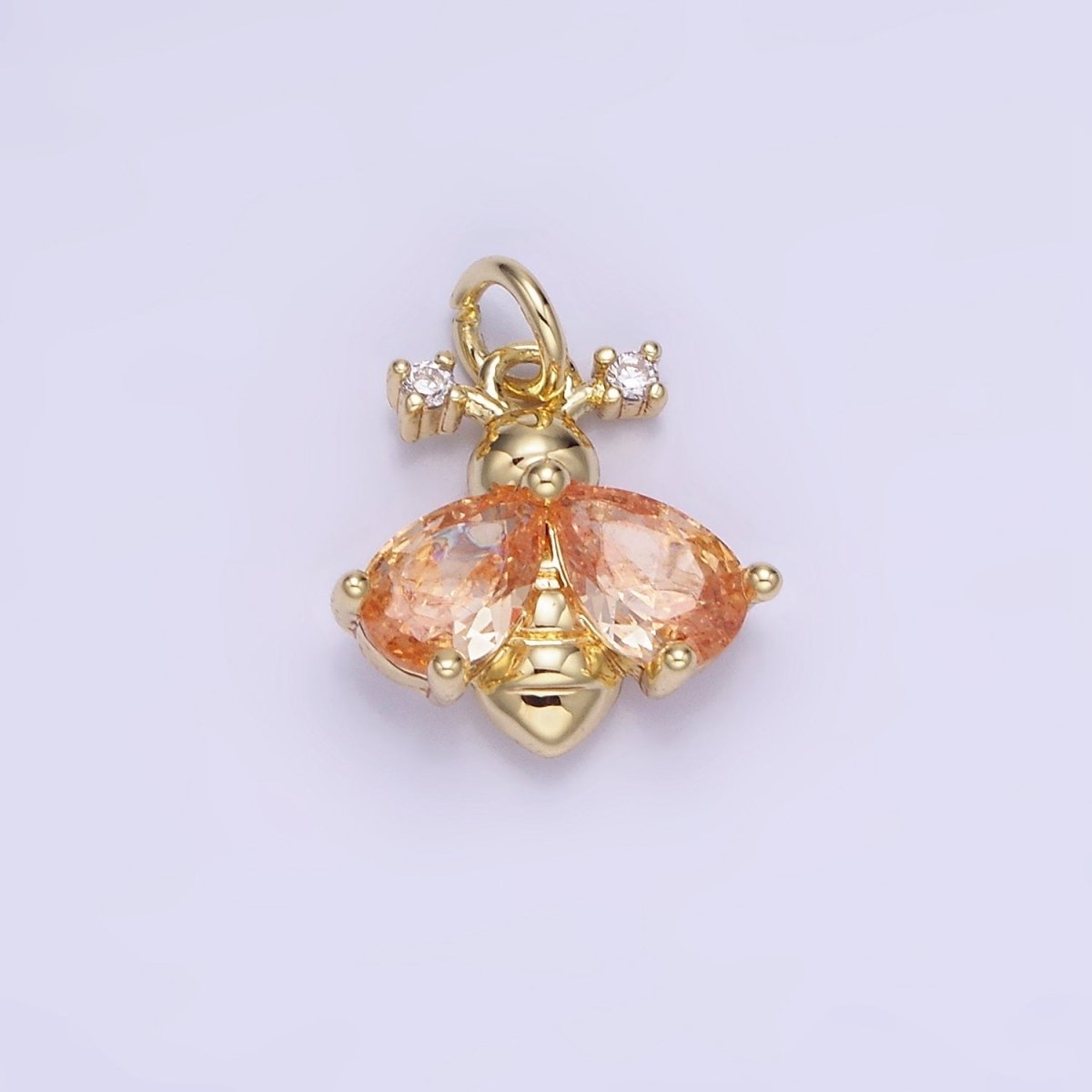 14K Gold Filled White, Orange CZ Bumble Queen Bee Insect Animal Charm | AG730 - DLUXCA