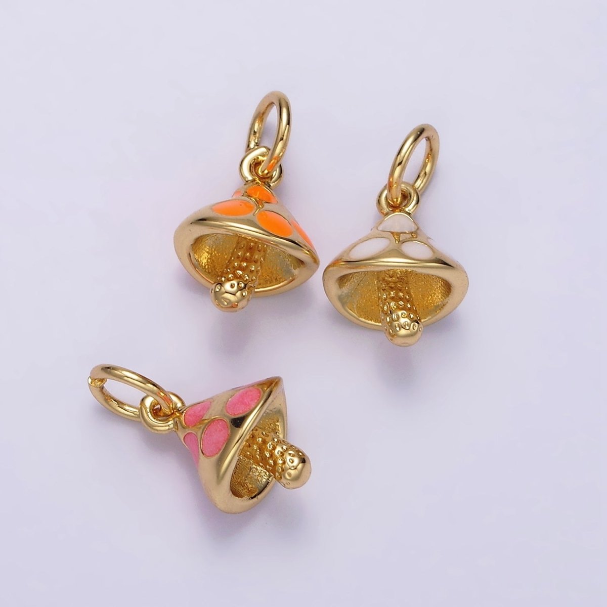 14K Gold Filled White, Orange, Pink Enamel Dotted Mushroom Charm | N1519 - N1521 - DLUXCA