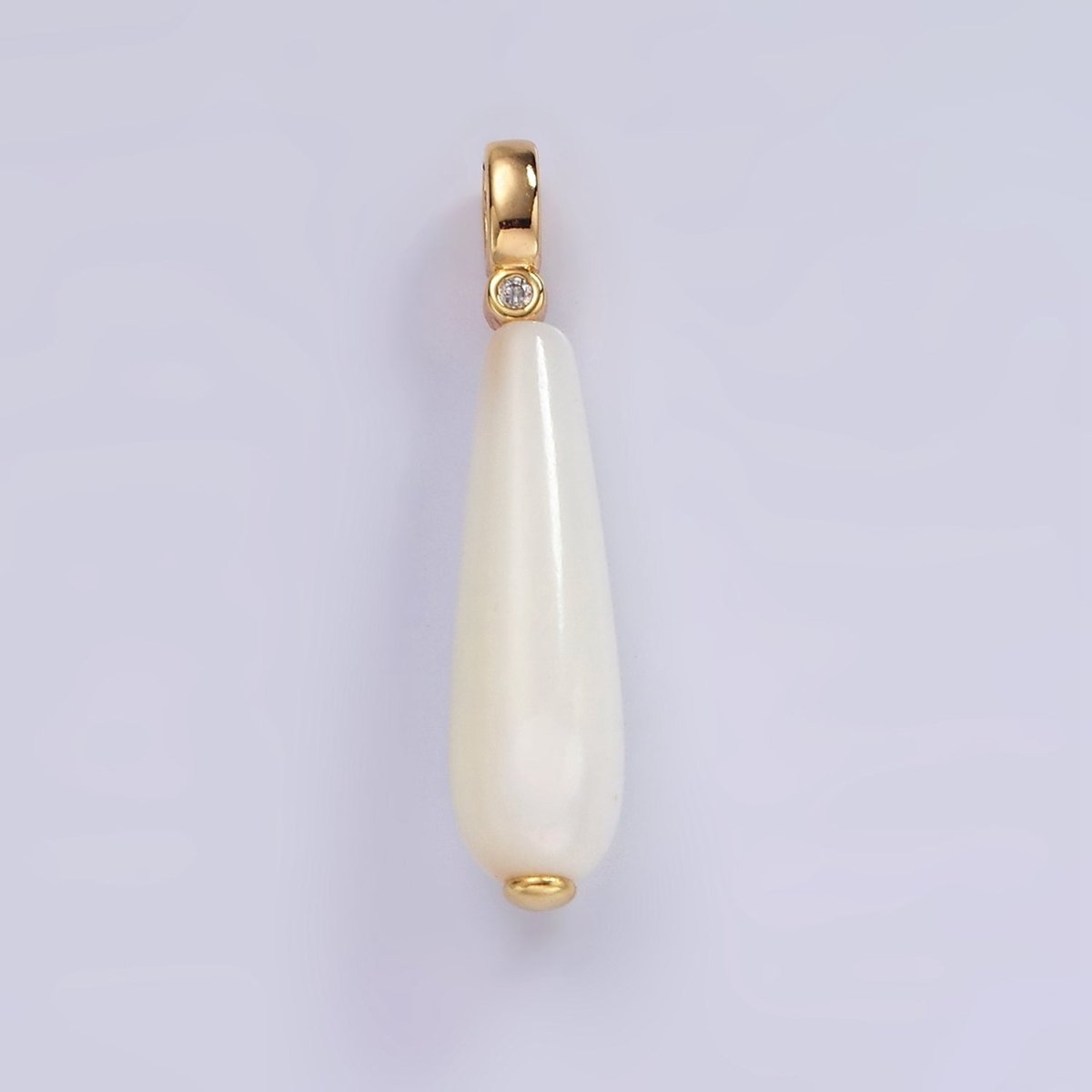 14K Gold Filled White, Peach Freshwater Pearl Linear Teardrop Clear CZ Bail Pendant | P1654 P1655 - DLUXCA