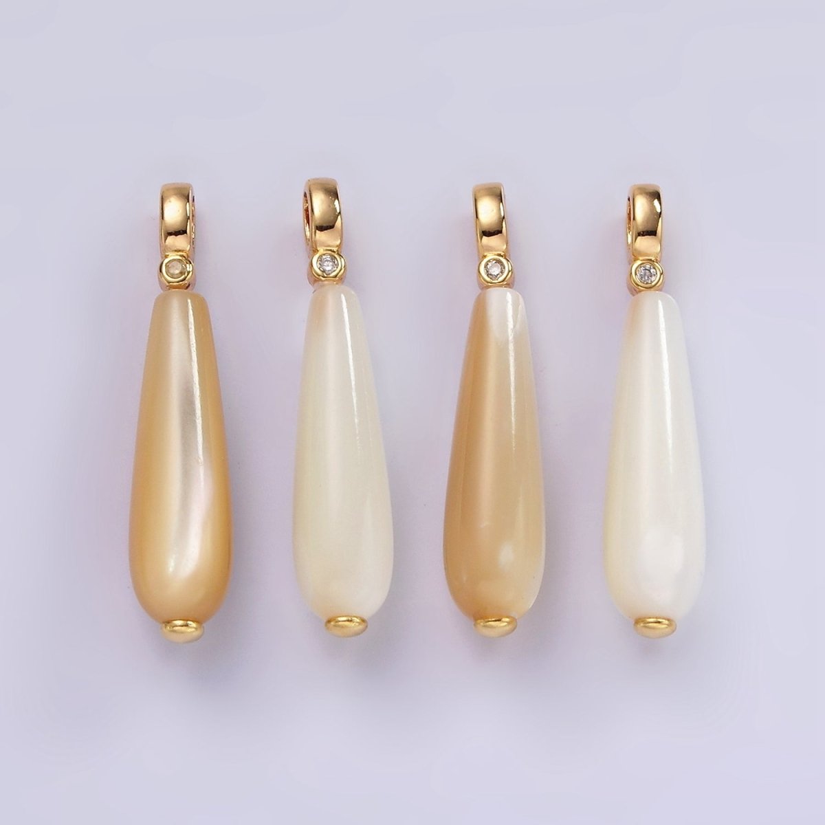 14K Gold Filled White, Peach Freshwater Pearl Linear Teardrop Clear CZ Bail Pendant | P1654 P1655 - DLUXCA