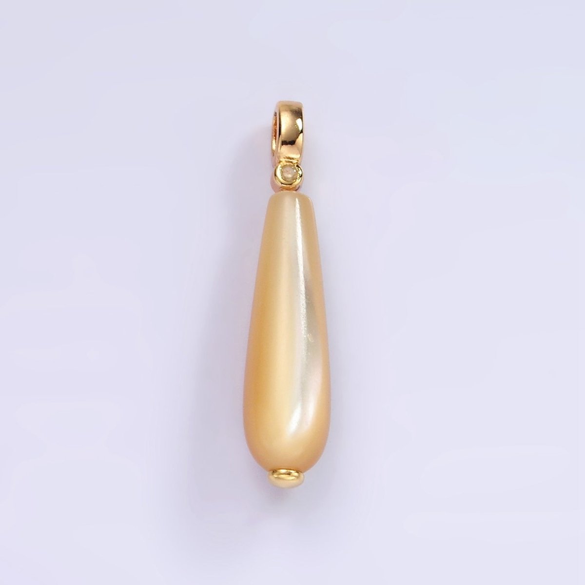 14K Gold Filled White, Peach Freshwater Pearl Linear Teardrop Clear CZ Bail Pendant | P1654 P1655 - DLUXCA