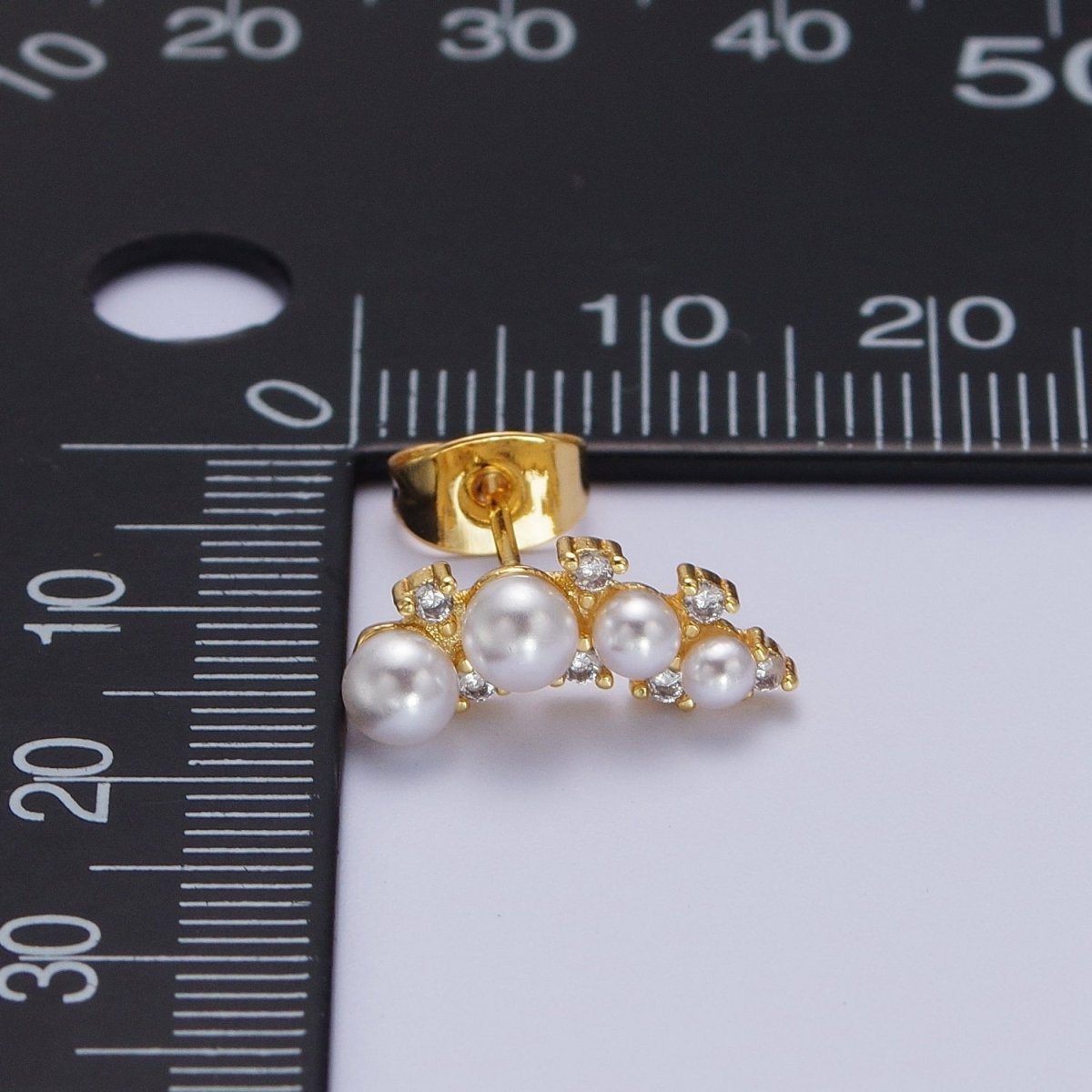 14K Gold Filled White Pearl CZ Curved Lined Stud Earrings | Y116 - DLUXCA